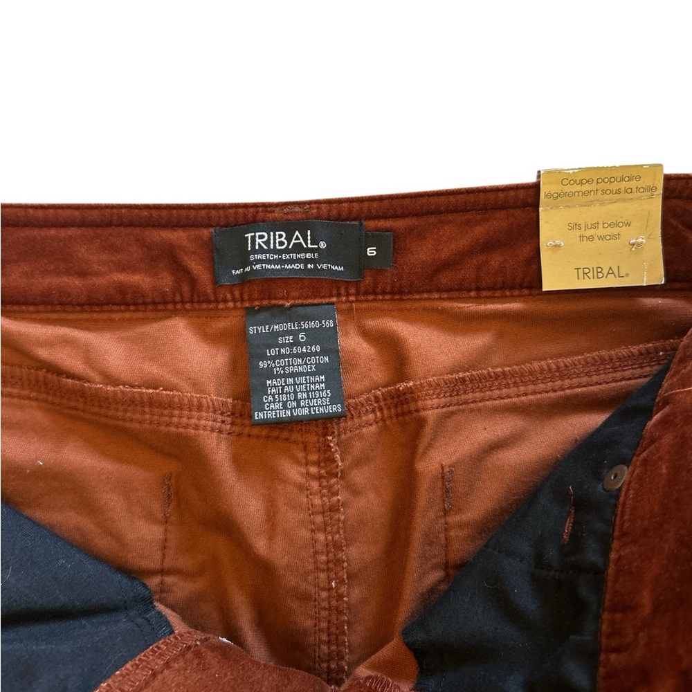 Tribal Women’s Burnt Orange/ Rust Fine Stretch Crushed Velvet Pants. Size 6. NWT - Picture 3 of 7